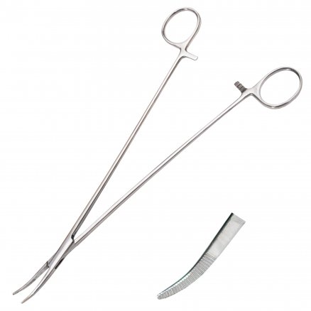 Затискач кровоспинний, по Spencer-Wells, зубчатий вертикально- зігнутий. Довжина 24,0 см